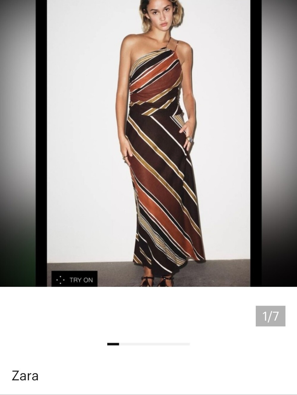 One-Shoulder Striped Midi Dress in Brown and Rust - Picture 3 of 10
